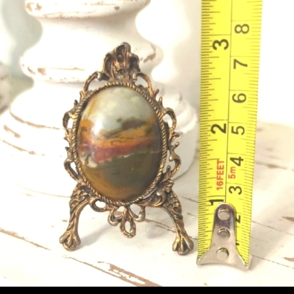 Antique Edwardian Landscape Agate Miniature Frame | Solid Brass Ormolu Easel - Picture 6 of 8